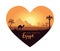 Stylized heart-shaped landscape of Egypt at sunset. Vector illustration