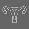 Stylized human uterus anatomy line icon.