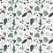 Stylized Hummingbird Flying Around Flower Vector Seamless Pattern