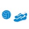 Stylized icon of a colored volleyball and sneakers