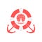Stylized icon of a colored yacht, sailing over the waves on a globe in lifebuoy with two anchors