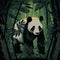 Stylized illustrated panda in a bamboo forest  (generative AI)