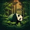 Stylized illustrated panda in a bamboo forest  (generative AI)