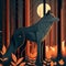 Stylized illustrated wolf in forest (generative AI)