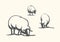 Stylized illustration of sheep grazing in the field