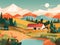 stylized illustrations of farm and rolling hills with warm, rustic colors - generative AI