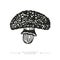 A stylized image of a psilocybin mushroom. Black and white drawing of a hallucinogenic mushroom. Vector illustration