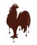 Stylized image of a rooster made of melted chocolate on white