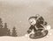 Stylized image with snowman on snowboard