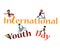 Stylized inscription on International Youth Day, depicting the silhouettes of youth engaged in extreme sports