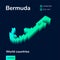 Stylized isometric striped digital neon vector map of Bermuda with 3d effect.