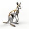 Stylized Kangaroo Metal Digital Art Illustration - Silver And Gold