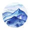 Stylized landscape composition with mountains in circle. Traditional Chinese graphic. Hand drawn watercolor  illustration