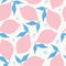 Stylized lemon seamless pattern in pink and blue. A pretty tropical fruit vector repeat design background.