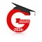 Stylized letter G with the inscription Graduate 2024 and the graduate cap