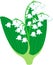 Stylized Lily of the valley or Convallaria majalis with white flowers and two green leaves