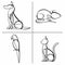 Stylized linear icons of pets. Dog and a parrot, a cat and a hamster