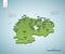 Stylized map of Northern Ireland. Isometric 3D