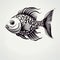 Stylized Monochrome Ink Fish Illustration With Playfully Ornate Design