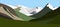 Stylized mountain landscape. Color vector illustration in animated cartoon style.