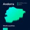 Stylized neon digital isometric striped vector Andorra map with 3d effect.