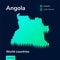 Stylized neon digital isometric striped vector Angola map with 3d effect.