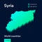 Stylized neon simple digital isometric striped vector Syria map, with 3d effect.