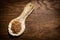 Stylized, old clay rural spoon. Ceramic spoon with buckwheat fla