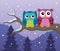 Stylized owls on branch theme image 2