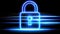 Stylized padlock with blue neon lights and speed lines.