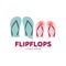 Stylized pair of three colored rubber flip flops logo template