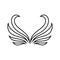 A stylized pair of wings in a black and white logo design