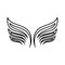 A stylized pair of wings in a black and white logo design
