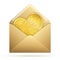 Stylized Paper Envelope with Golden Glittering Heart.