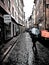 A stylized picture of the rainy street in old Stockholm Gamla Stan