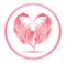 Stylized pink heart shape made by bird feather silhouette