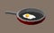 Stylized pixel omelette on frying pan. Raster multicolored illustration. Original pixel art object