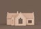 A stylized place of worship, a church, miniature building model flat and solid brown color, 3d Rendering