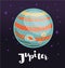 Stylized planet Jupiter on dark space background with stars.