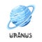 Stylized planet Uranus isolated cartoon vector image. Astronomic logo image. Media glyph icon