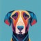 Stylized portrait of a doberman puppy. Dog image in full face. Flat illustration. AI-generated