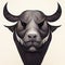 Stylized portrait of a gray bull. Long-haired horned bull. AI-generated