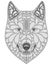 Stylized portrait of a wolf. Abstract dog head. A predatory animal. Black and white illustration. Tattoo. Print.