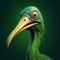 Stylized Portraiture Of A Green Bird With A Big Beak