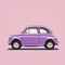 Stylized Purple Fiat Car On Pink Background - Vintage Minimalism Illustration