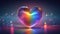 Stylized Rainbow Iridescent Opalescent Holographic Heart Icon Symbol. Futuristic Chromatic Aesthetic Y2K Heart