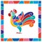 Stylized Rooster. Folk art. Decorative bird patchwork