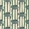 Stylized seamless doodle pattern with cottages and trees ornament. Hut in forest green ornament on stripped background with white