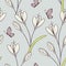 Stylized seamless pattern with flowers and butterfly