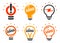 Stylized set of vector lightbulbs, collection colorful logotypes. New idea symbols, flat bright cartoon bulbs. White and